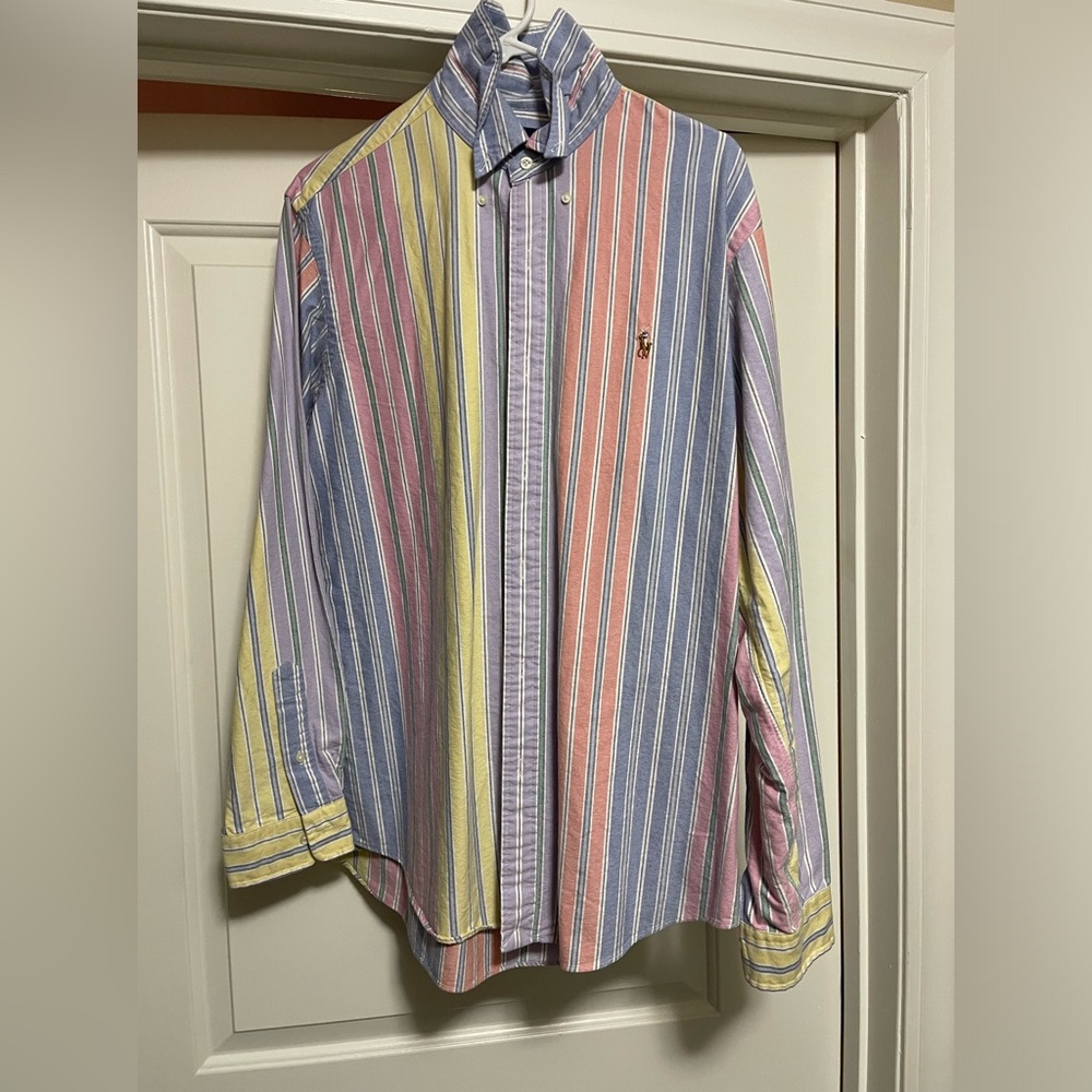 Adult Men Ralph Lauren Multi Color Button Down Oxford Shirt Size L